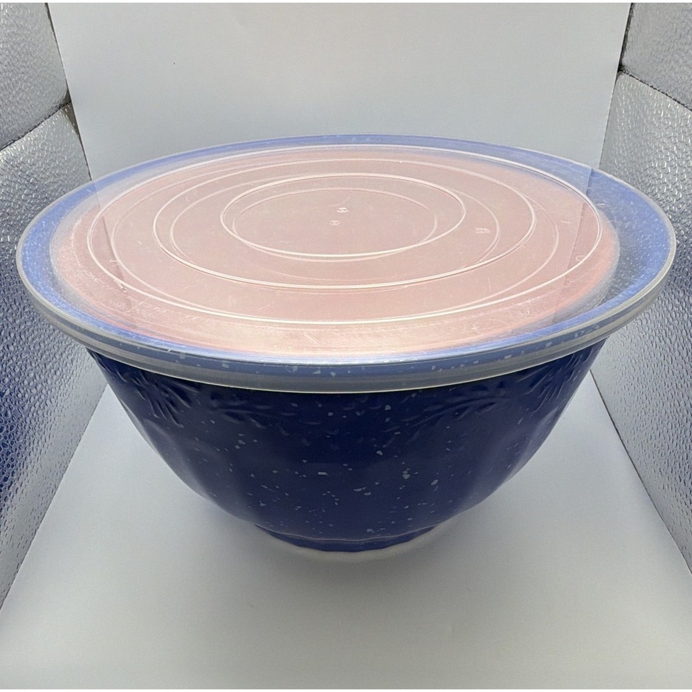 The Pioneer Woman 4pc Speckled Plastic Nesting Bowl Set w/ Lids Blue And Red